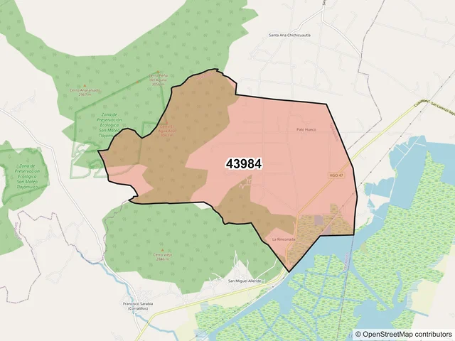 Mapa del código postal 43984, Tepeapulco, Hidalgo