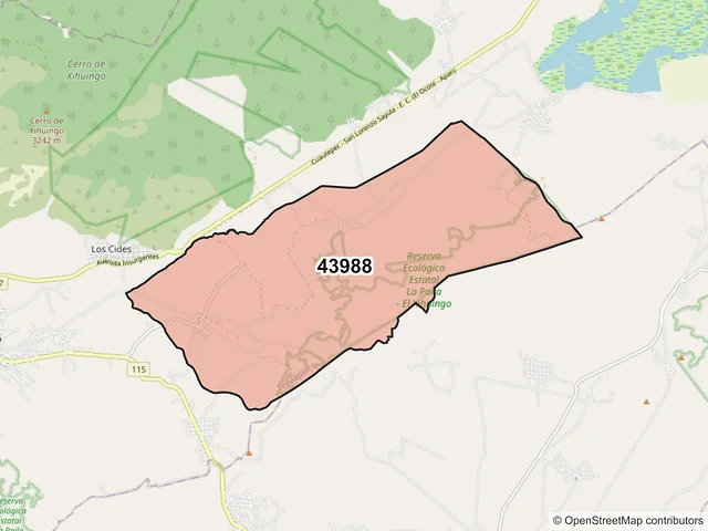Mapa del código postal 43988, Tepeapulco, Hidalgo