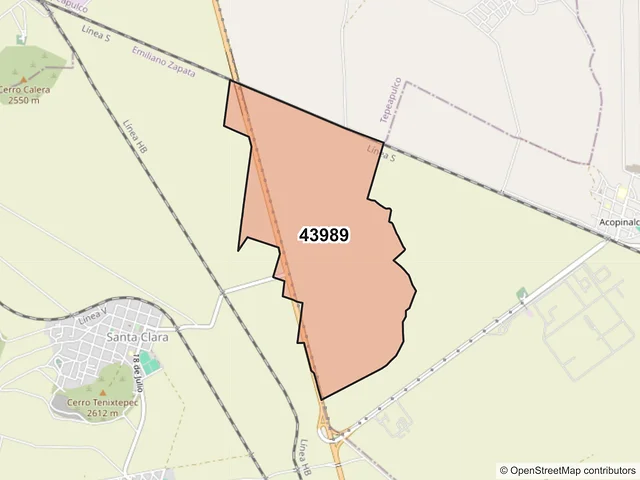 Mapa del código postal 43989, Tepeapulco, Hidalgo