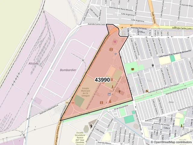 Mapa del código postal 43990, Tepeapulco, Hidalgo