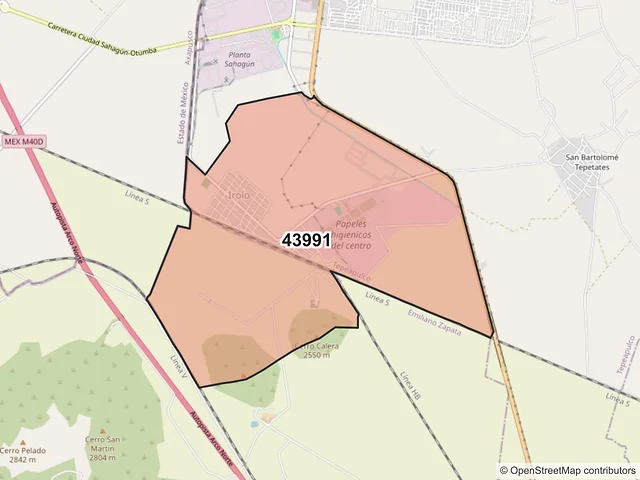 Mapa del código postal 43991, Tepeapulco, Hidalgo
