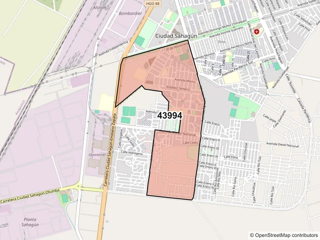 Mapa del código postal 43994, Tepeapulco, Hidalgo