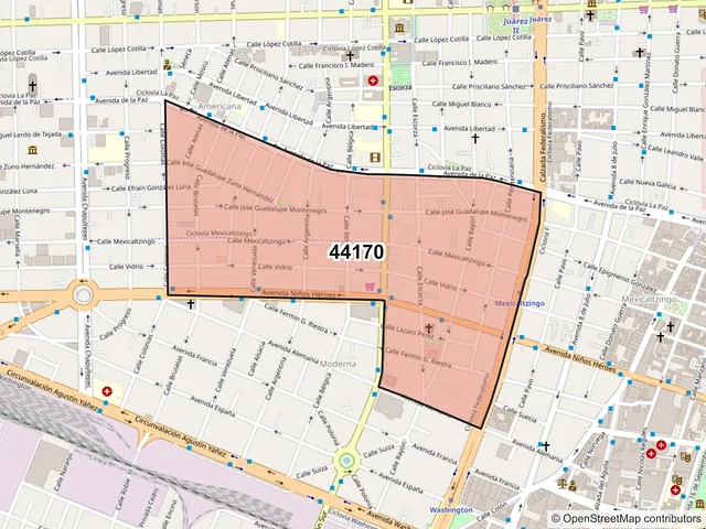 Mapa del código postal 44170, Guadalajara, Jalisco