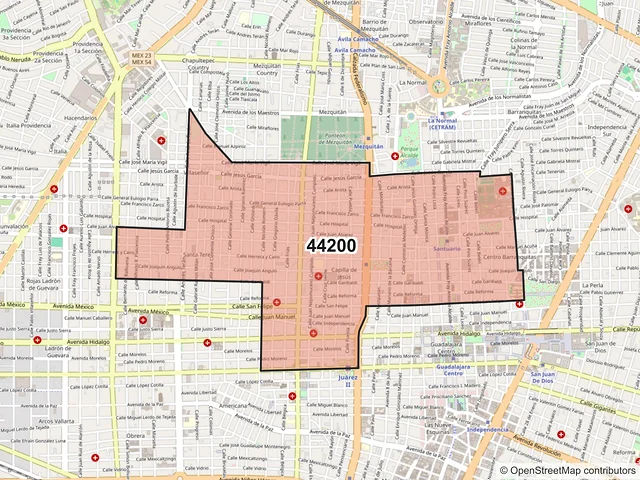 Mapa del código postal 44200, Guadalajara, Jalisco