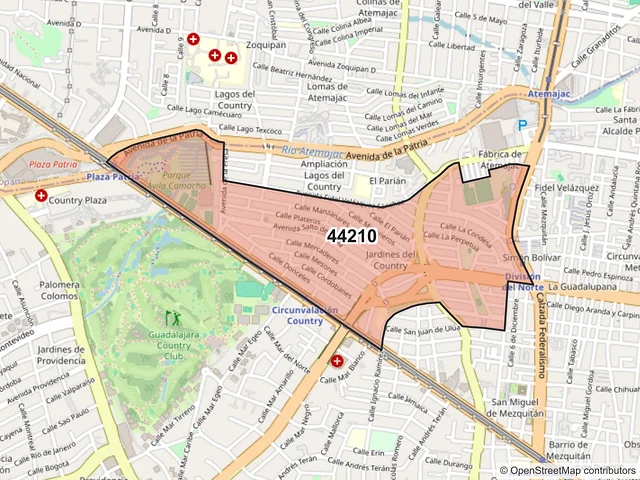 Mapa del código postal 44210, Guadalajara, Jalisco