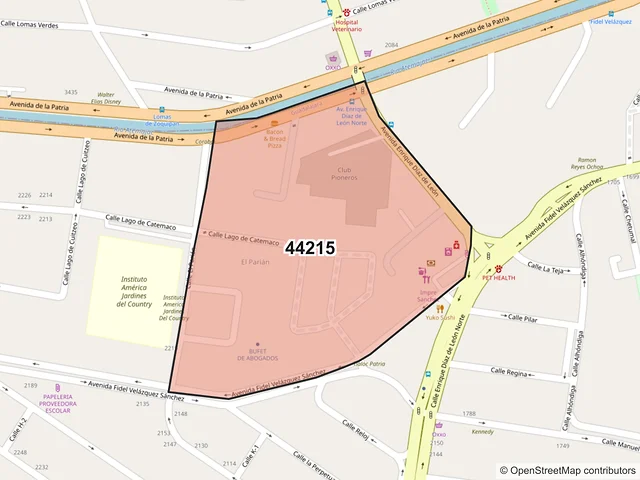 Mapa del código postal 44215, Guadalajara, Jalisco