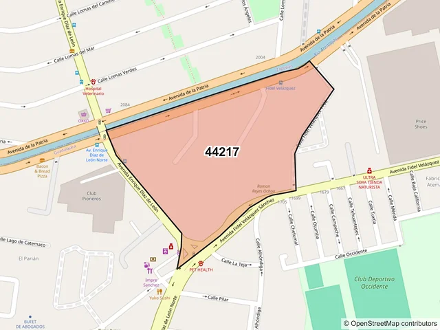 Mapa del código postal 44217, Guadalajara, Jalisco
