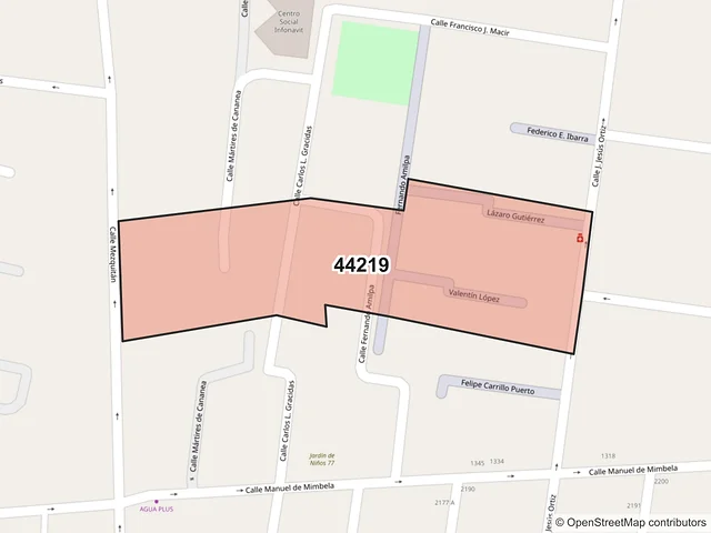Mapa del código postal 44219, Guadalajara, Jalisco