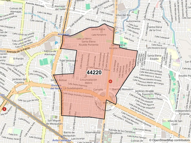 Mapa del código postal 44220, Guadalajara, Jalisco
