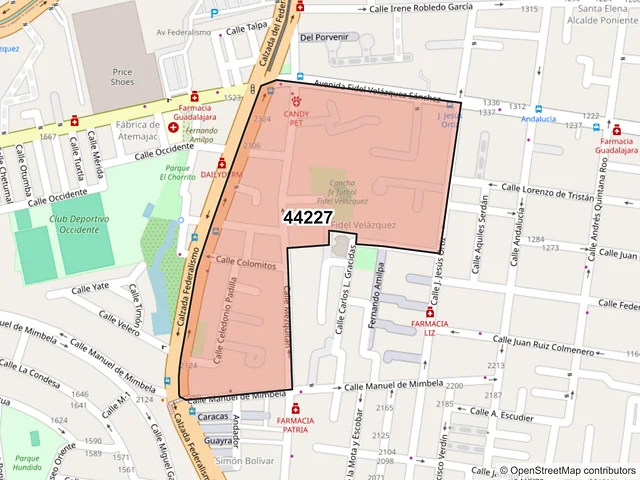 Mapa del código postal 44227, Guadalajara, Jalisco