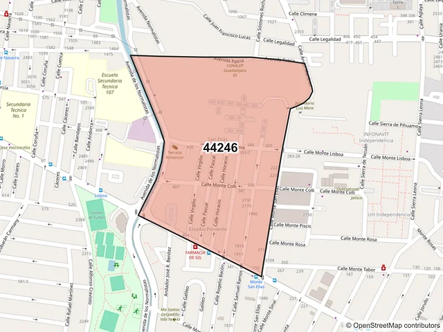 Mapa del código postal 44246, Guadalajara, Jalisco