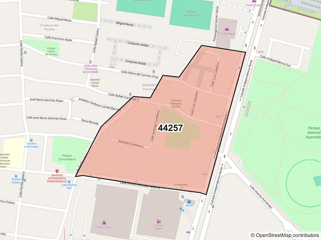 Mapa del código postal 44257, Guadalajara, Jalisco