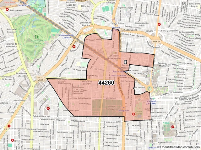 Mapa del código postal 44260, Guadalajara, Jalisco