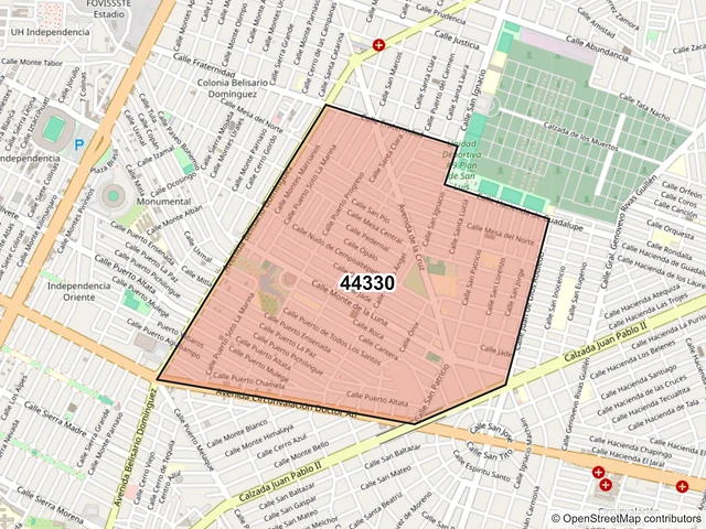 Mapa del código postal 44330, Guadalajara, Jalisco