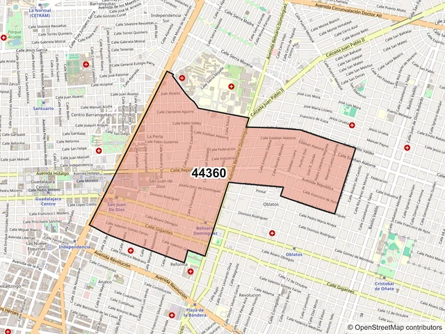 Mapa del código postal 44360, Guadalajara, Jalisco