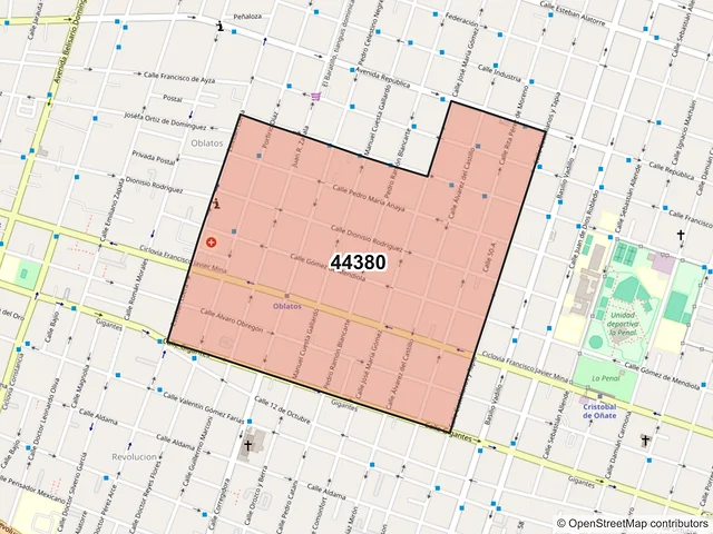 Mapa del código postal 44380, Guadalajara, Jalisco