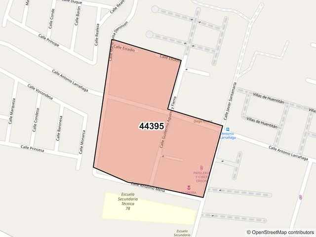 Mapa del código postal 44395, Guadalajara, Jalisco