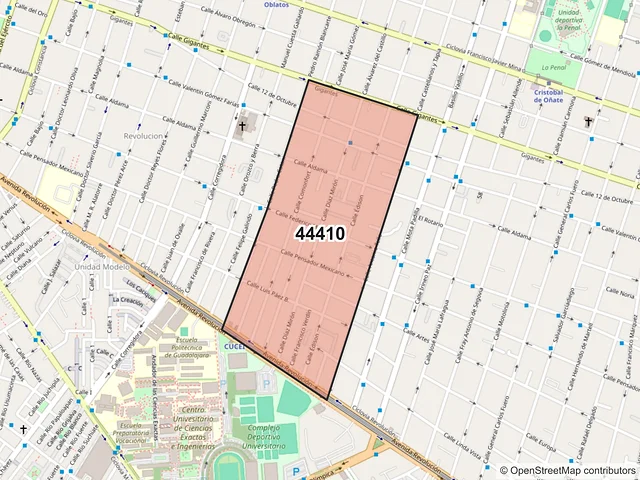 Mapa del código postal 44410, Guadalajara, Jalisco