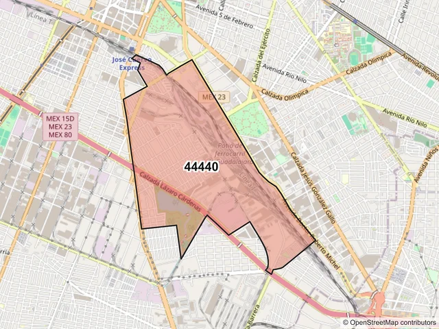Mapa del código postal 44440, Guadalajara, Jalisco