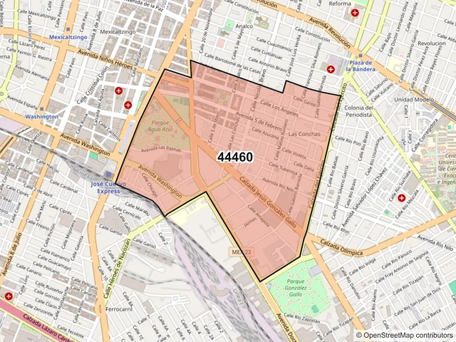 Mapa del código postal 44460, Guadalajara, Jalisco