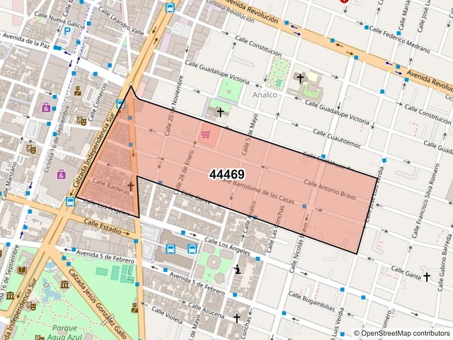 Mapa del código postal 44469, Guadalajara, Jalisco