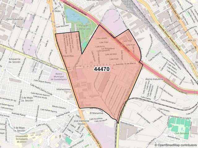 Mapa del código postal 44470, Guadalajara, Jalisco