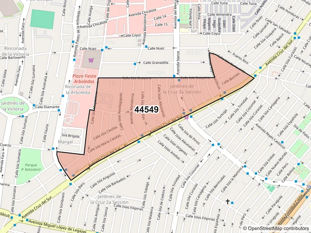 Mapa del código postal 44549, Guadalajara, Jalisco