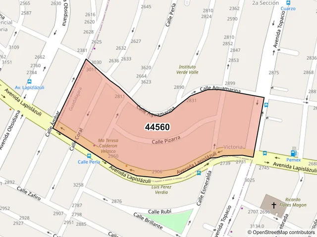 Mapa del código postal 44560, Guadalajara, Jalisco