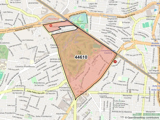 Mapa del código postal 44610, Guadalajara, Jalisco