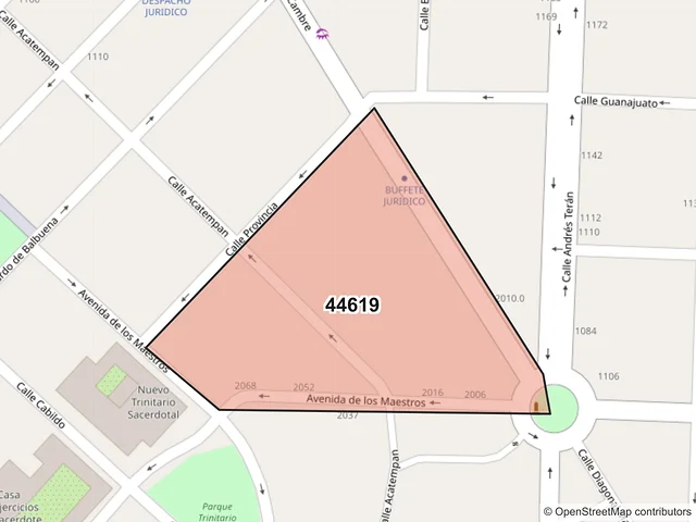 Mapa del código postal 44619, Guadalajara, Jalisco
