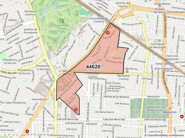 Mapa del código postal 44620, Guadalajara, Jalisco