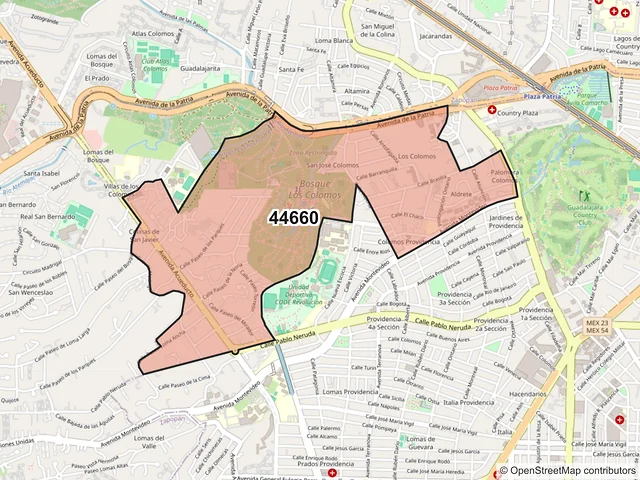 Mapa del código postal 44660, Guadalajara, Jalisco