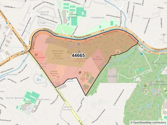 Mapa del código postal 44665, Guadalajara, Jalisco
