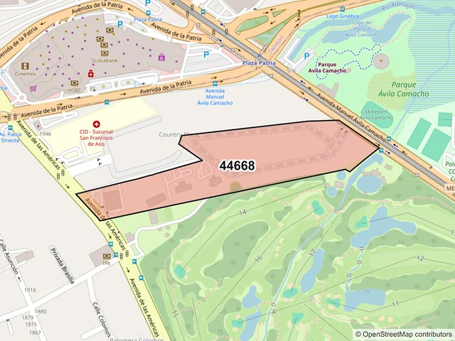 Mapa del código postal 44668, Guadalajara, Jalisco