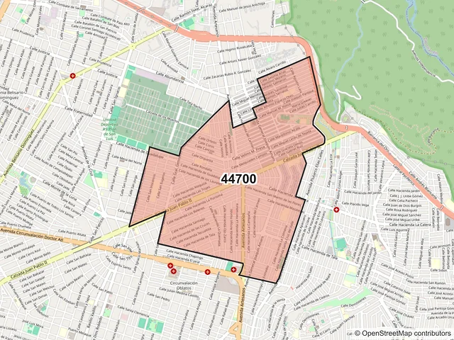 Mapa del código postal 44700, Guadalajara, Jalisco
