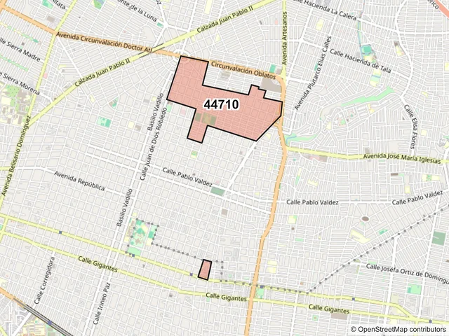 Mapa del código postal 44710, Guadalajara, Jalisco