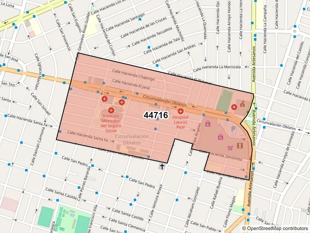 Mapa del código postal 44716, Guadalajara, Jalisco