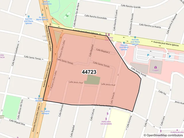 Mapa del código postal 44723, Guadalajara, Jalisco