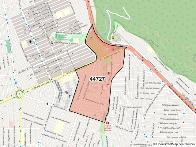 Mapa del código postal 44727, Guadalajara, Jalisco