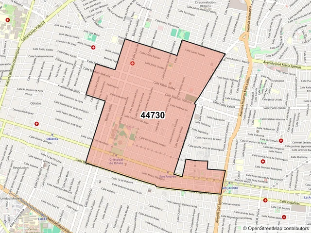 Mapa del código postal 44730, Guadalajara, Jalisco