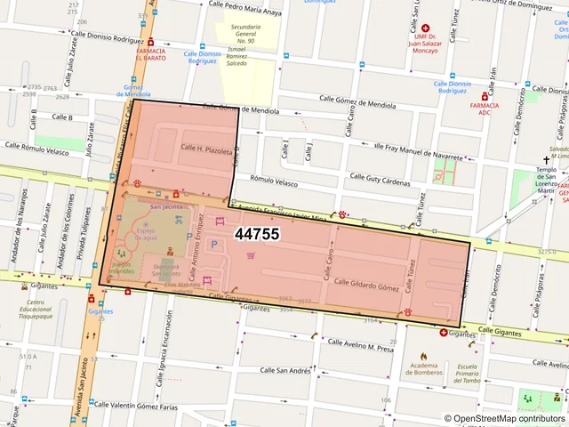 Mapa del código postal 44755, Guadalajara, Jalisco