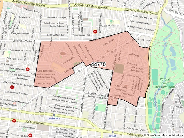 Mapa del código postal 44770, Guadalajara, Jalisco