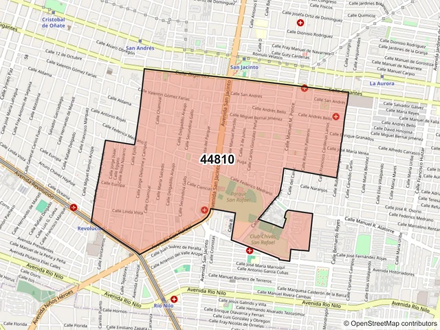Mapa del código postal 44810, Guadalajara, Jalisco