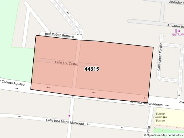 Mapa del código postal 44815, Guadalajara, Jalisco