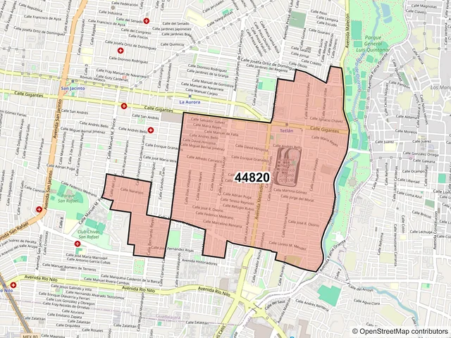 Mapa del código postal 44820, Guadalajara, Jalisco