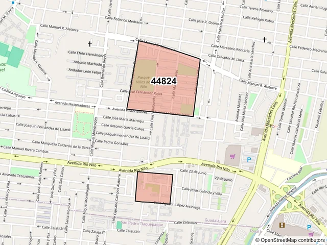 Mapa del código postal 44824, Guadalajara, Jalisco