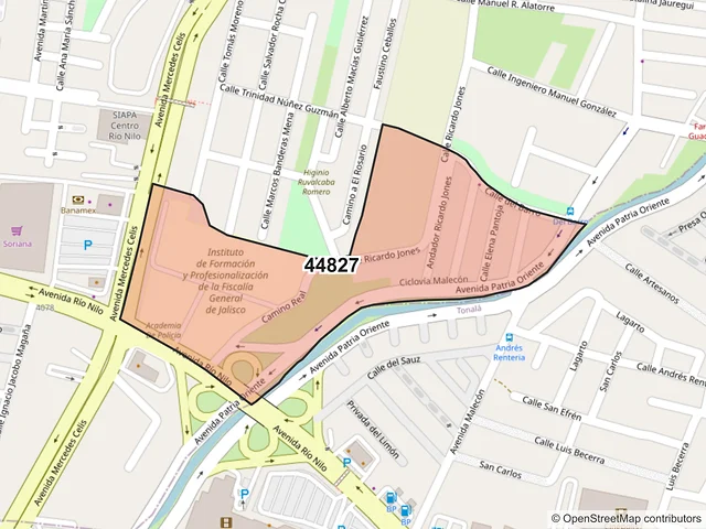 Mapa del código postal 44827, Guadalajara, Jalisco