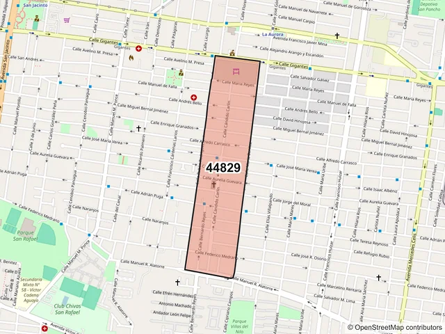Mapa del código postal 44829, Guadalajara, Jalisco