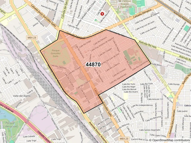 Mapa del código postal 44870, Guadalajara, Jalisco