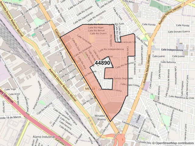Mapa del código postal 44890, Guadalajara, Jalisco